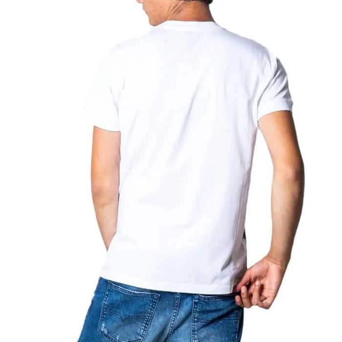 Plain white t-shirt worn by person in blue jeans, Bikkembergs Men T-Shirt product