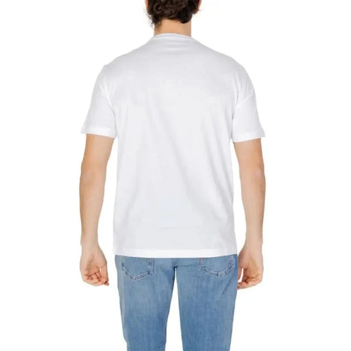 Ea7 - Ea7 Men T-Shirt: Back view of plain white t-shirt worn with blue jeans