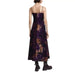 Purple and gold patterned maxi dress by Desigual featuring thin straps and fitted bodice