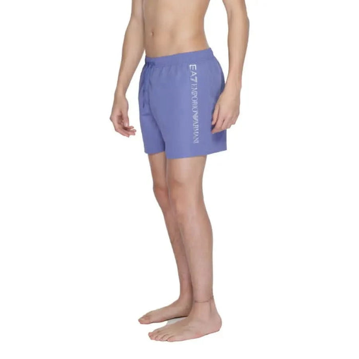 Purple swim shorts with ’EA7 EMPORIO ARMANI’ text on the side, Ea7 Men Swimwear