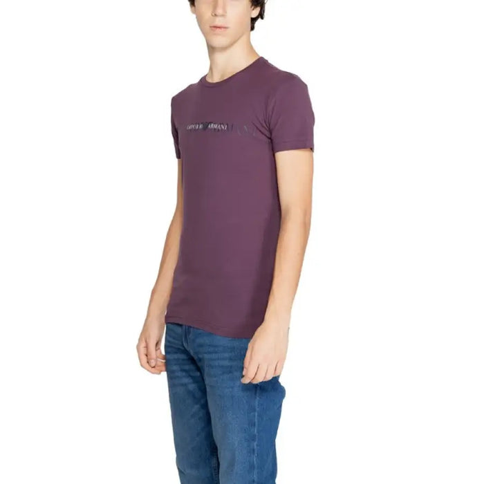 Purple Emporio Armani Underwear men’s t-shirt with short sleeves and subtle chest text