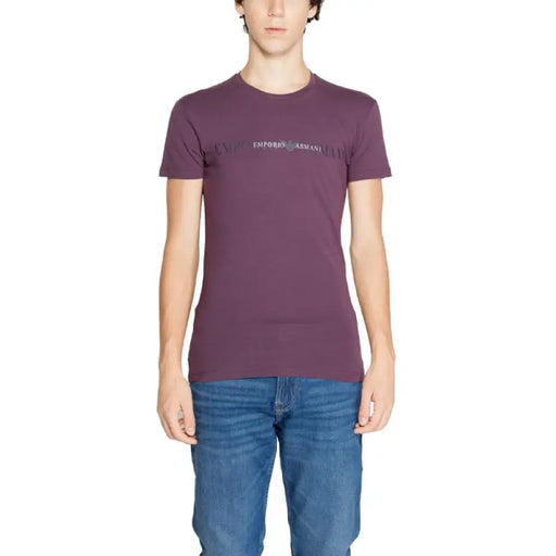 Purple Emporio Armani Men T-Shirt featuring printed text on the chest