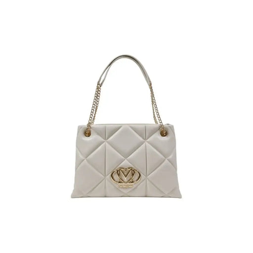 Quilted cream leather Love Moschino handbag with gold chain strap and logo embellishment