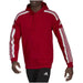 Red Adidas hoodie with white stripes, part of Adidas Men Sweatshirts collection