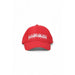 Red Napapijri baseball cap featuring white logo text on the front