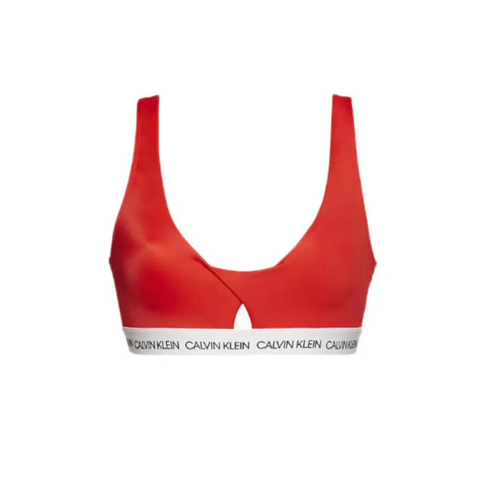 Red Calvin Klein sports bra with white elastic band from Calvin Klein Jeans Beachwear