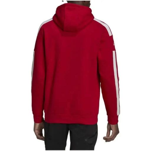 Red hooded sweatshirt with white stripes, part of Adidas Men Sweatshirts collection