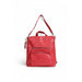 Red leather Desigual women bag featuring zippered compartments and adjustable straps