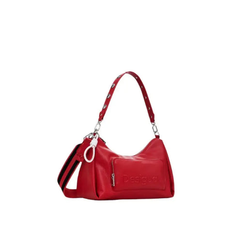 Red leather handbag with shoulder strap and silver hardware by Desigual