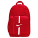 Red Nike backpack featuring white stripes and logo, ideal for active individuals