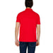 Red polo shirt worn by a person from behind showcasing Emporio Armani Men Polo design