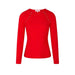 Red sweater with gold buttons showcasing urban city style from Morgan De Toi collection