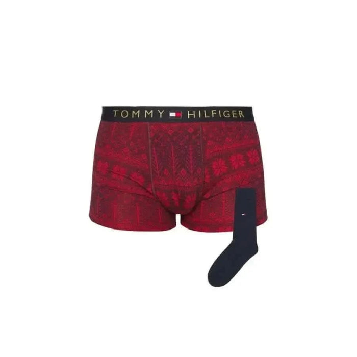 Red Tommy Hilfiger boxer shorts with festive pattern and black sock Tommy Hilfiger Men Underwear