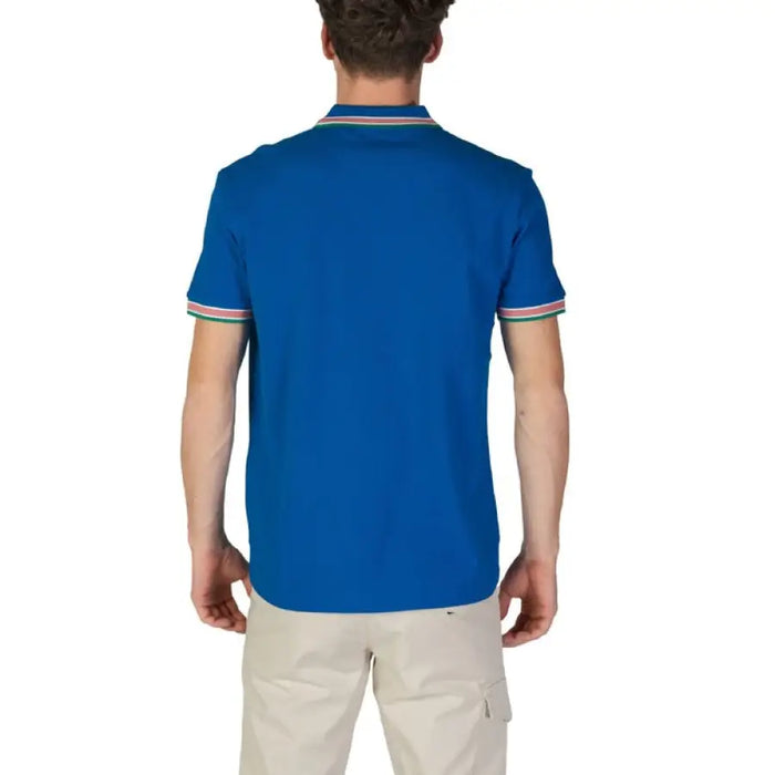 Royal blue polo shirt with striped trim, part of Boss Men’s 100% Cotton collection