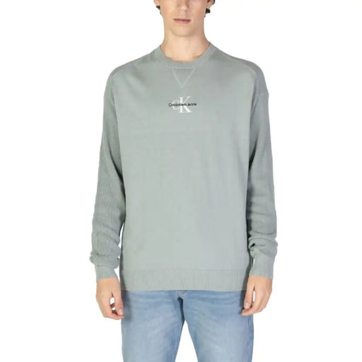 Sage green cotton sweatshirt with logo for Calvin Klein Jeans men’s collection