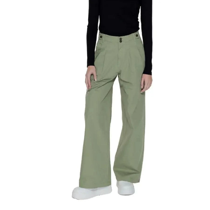 Only - Sage Green High-Waist Wide-Leg Women Trousers