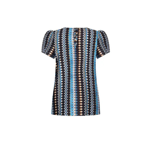 Short-sleeved Rinascimento women blouse with black, blue and white zigzag pattern