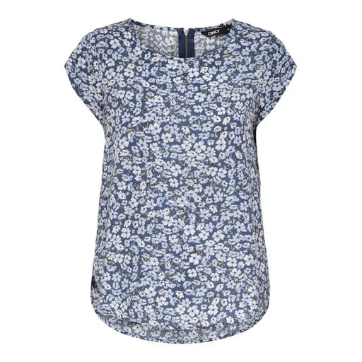 Short-sleeved blouse featuring a blue and white floral pattern by Only Women