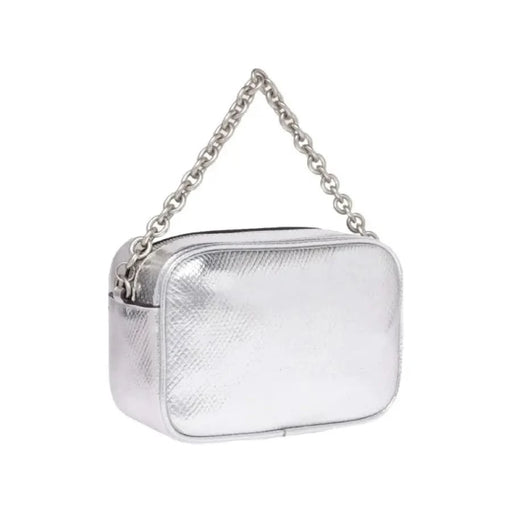 Silver metallic handbag with chain strap from Calvin Klein Jeans Women’s collection