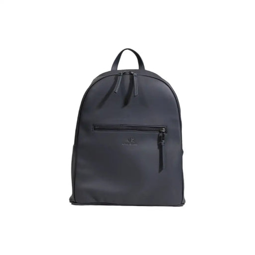 Simple black leather backpack with front zipper pocket by Armani Exchange