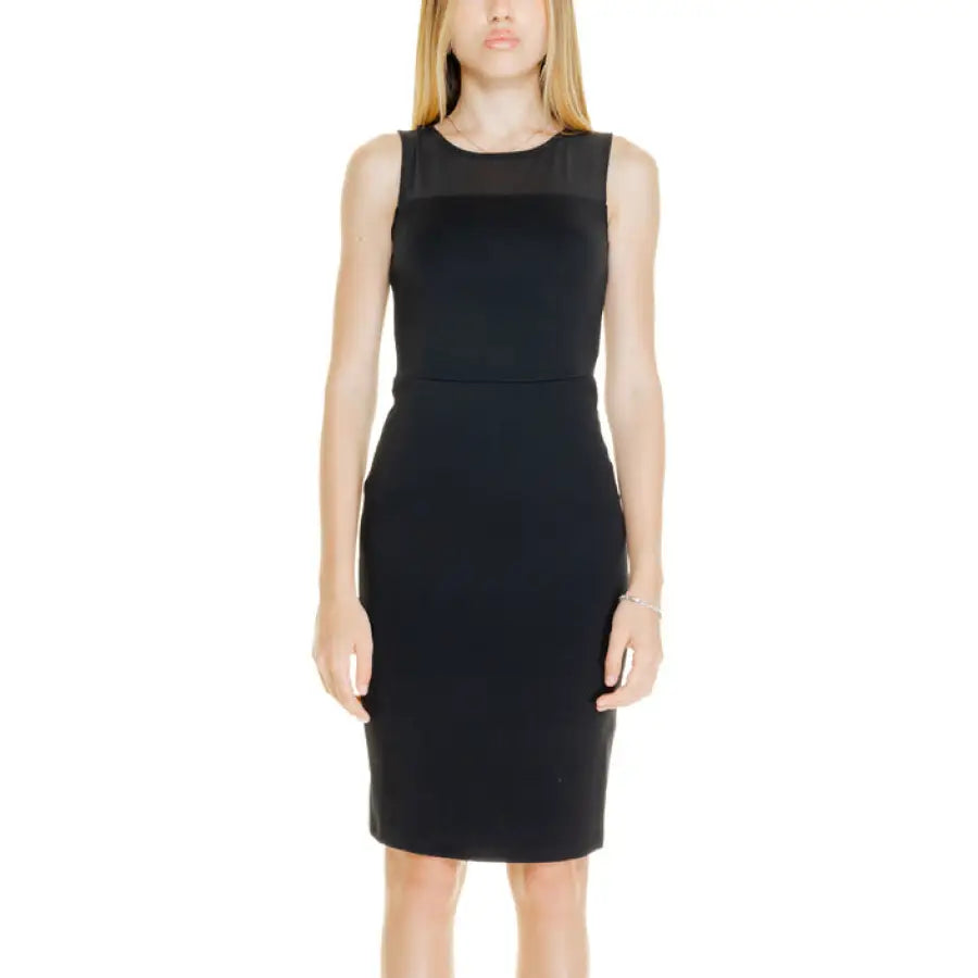 Armani Exchange Sleeveless Black Fitted Knee-Length Dress for Women