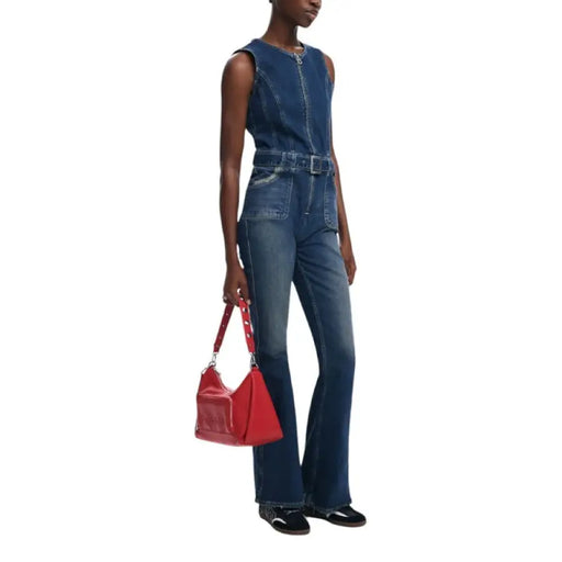 Sleeveless denim jumpsuit with flared legs and belted waist by Desigual