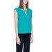 Sleeveless turquoise blouse with ruffled edges by Rinascimento featuring a keyhole neckline