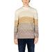 Beige Striped Knit Sweater by Hydra Clothing with cream, beige, and gray horizontal bands