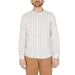 Hamaki-ho Men Shirt - Striped White Button-Up with Mandarin Collar