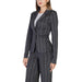 Tailored gray pinstriped blazer worn by a woman from Ichi Women Blazer collection