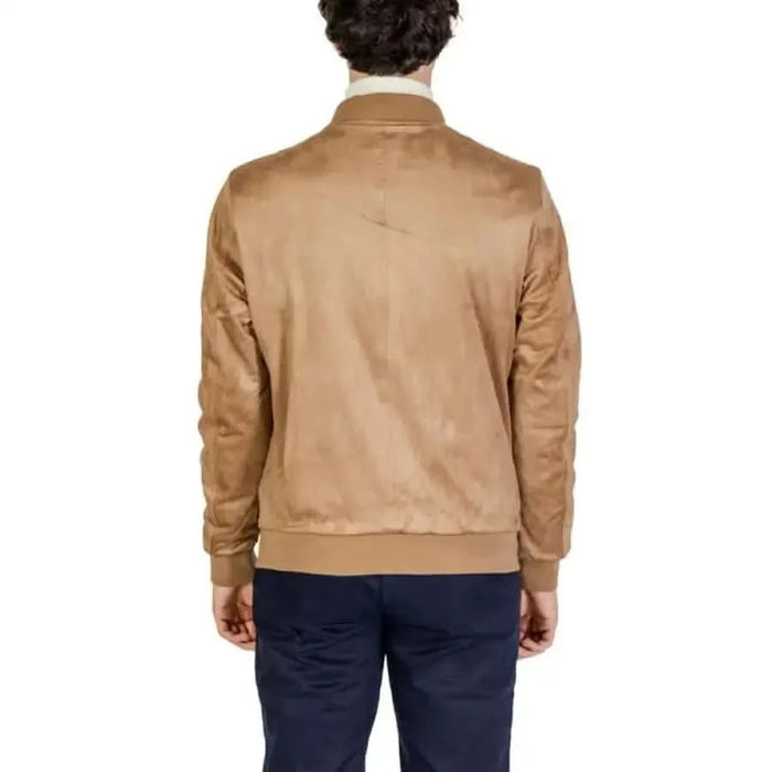 Tan bomber jacket displayed from the back of Gianni Lupo Men Jacket