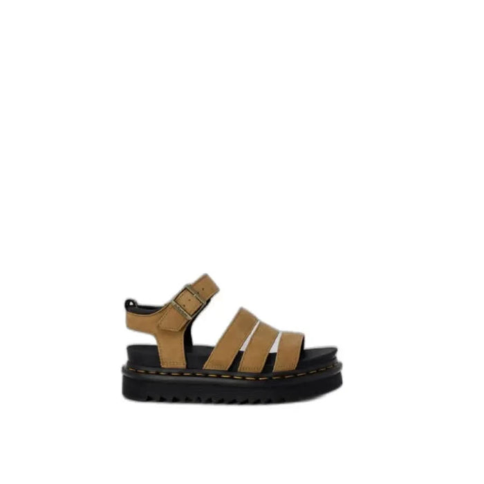 Dr. Martens Women’s tan leather sandal with multiple straps and a thick black sole