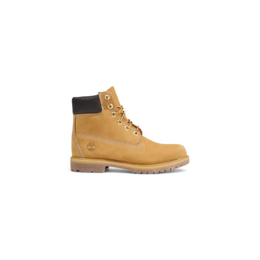 Timberland Women’s Tan Leather Work Boot with Dark Collar and Laces