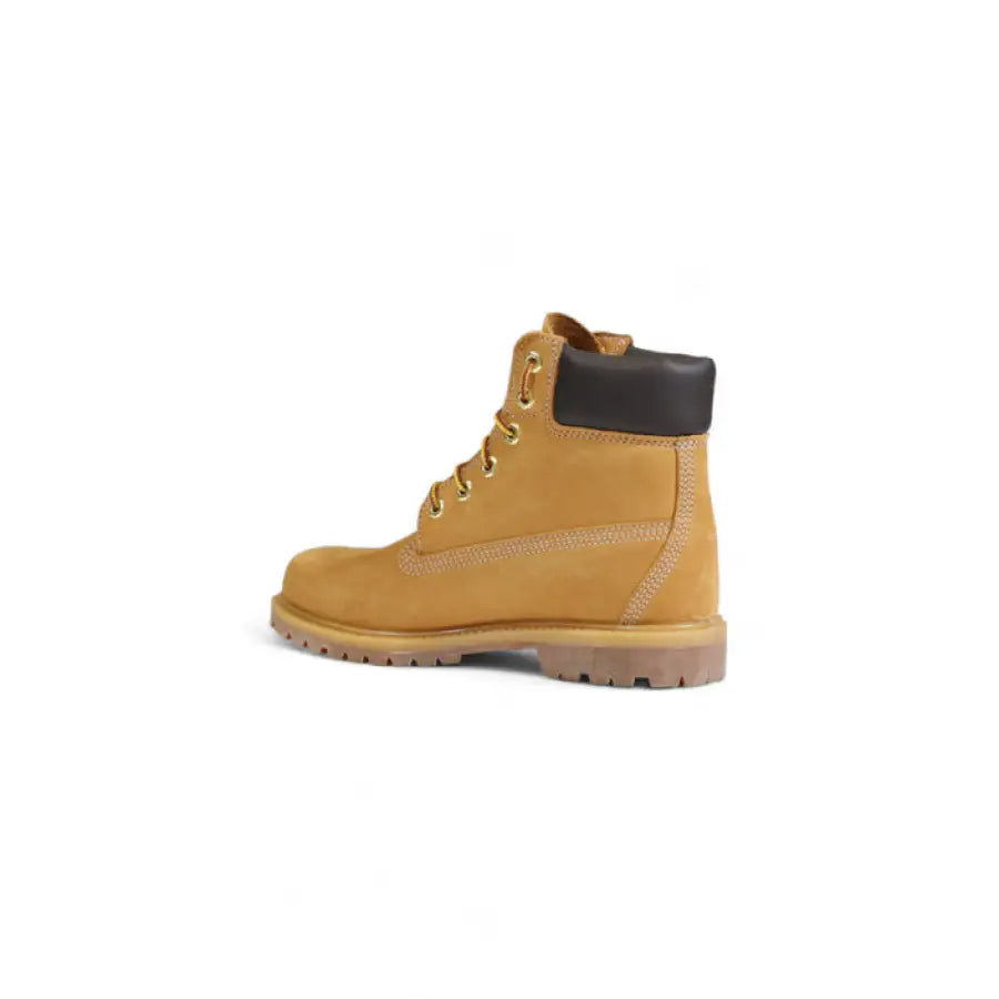 Tan leather work boot with black collar and rugged sole for women - Timberland Women Boots