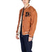 Tan varsity-style bomber jacket with striped trim and DS logo patch from Only & Sons