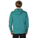 Teal hooded sweatshirt by New Balance shown from the back on a person