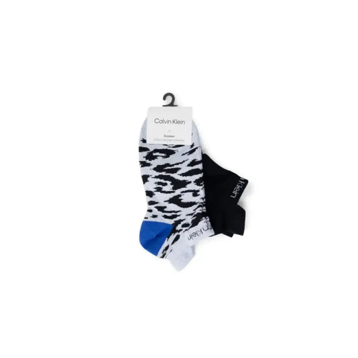 Calvin Klein three-pack ankle socks with animal print and colorblock designs for women