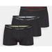 Three pairs of black Calvin Klein boxer briefs with various colored waistbands