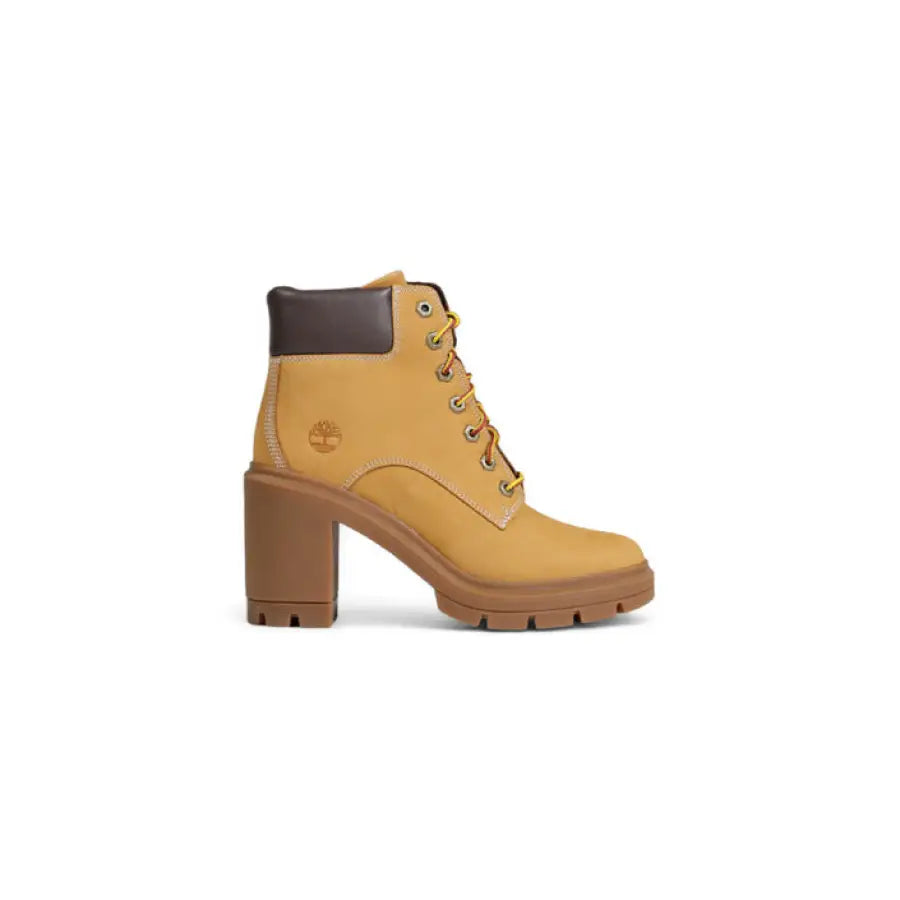 Wheat Timberland-style high-heeled boot with chunky sole for women