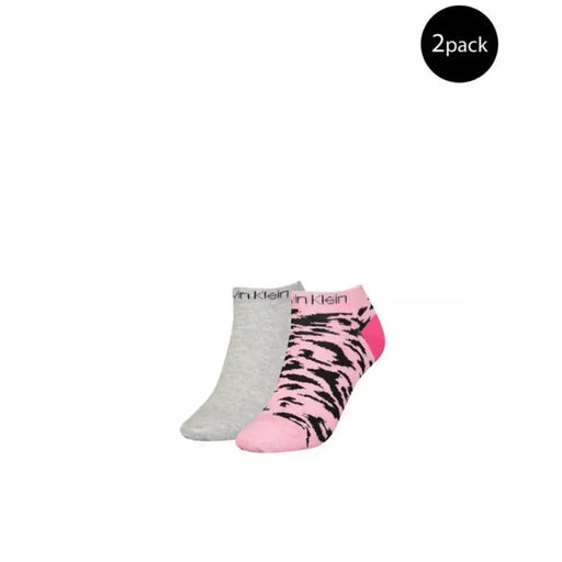 Calvin Klein Women Underwear: Two-pack of gray and pink zebra-pattern ankle socks