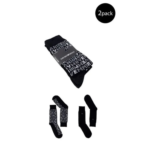 Emporio Armani black socks with text pattern, two-pack - Men Underwear Emporio Armani