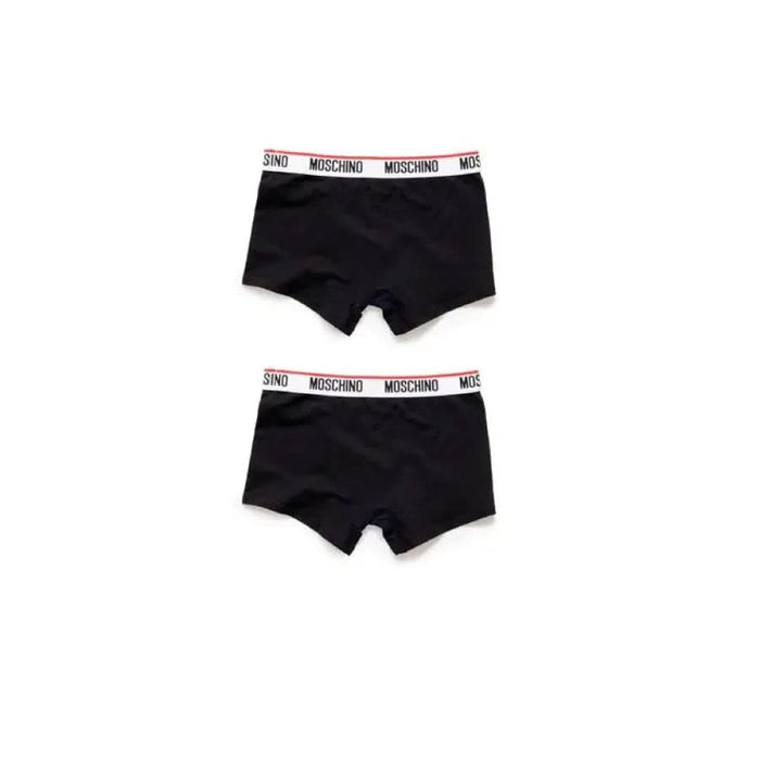 Two pairs of black Moschino boxer briefs with branded waistbands from Moschino Underwear Men