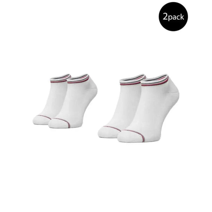 Two pairs of white ankle socks with striped cuffs from Tommy Hilfiger Men Underwear collection