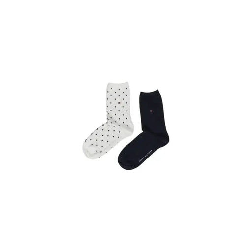 Women’s Tommy Hilfiger underwear featuring one polka dot sock and one navy blue sock