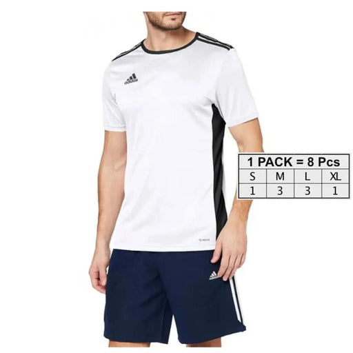 White Adidas T-Shirt with black trim and logo displayed in Adidas Men T-Shirt product