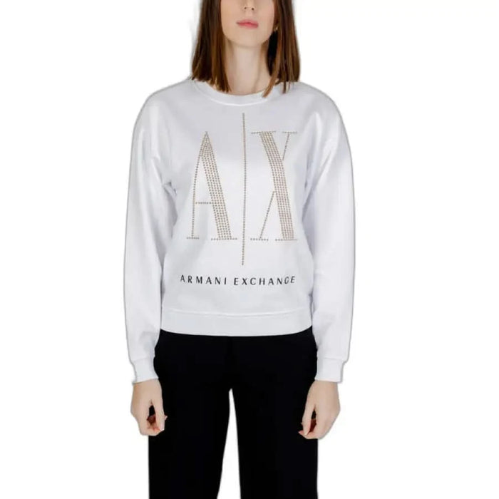 White Armani Exchange sweatshirt with studded ’A|X’ logo - Armani Exchange Women Sweatshirts