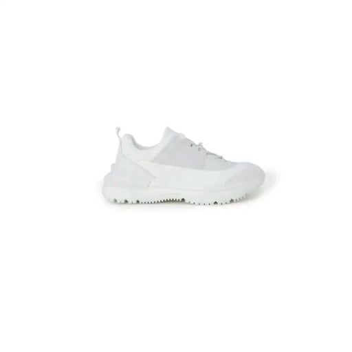 White chunky sole athletic sneaker by Calvin Klein Jeans for men, featuring a sleek design