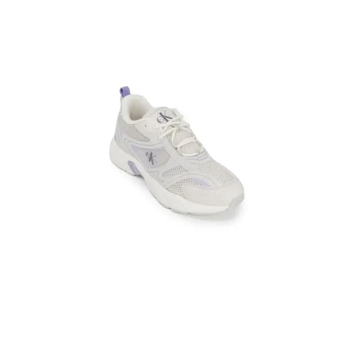 White athletic sneaker with purple accents and CK branding from Calvin Klein Women Sneakers