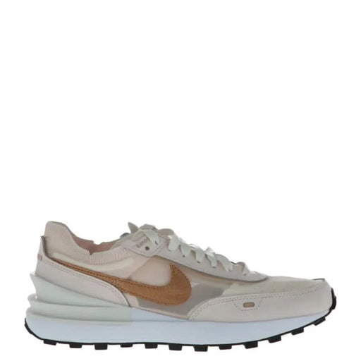 White and beige Nike Women Sneakers with gold swoosh logo