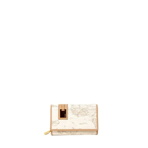 White and beige Alviero Martini Prima Classe wallet with map print and gold-tone hardware